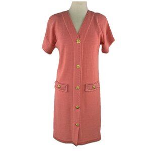 Vtg Sm ALNORAL by Al Spokavicius Santana Knit Wool Blend Dress Pink Lion Buttons